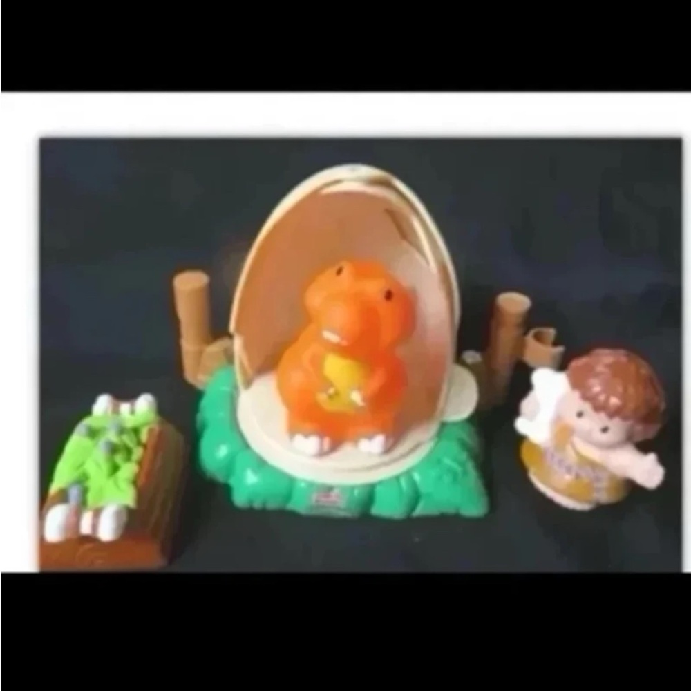 Vintage Little people dinoland EGG T-REX DINOSAUR & CAVEMAN set w food lil Dino